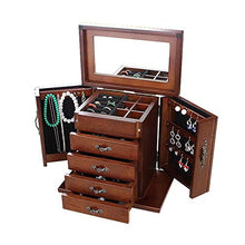 MMWYC Comodino Contenitore di monili, Retro armadietto Contenitore di monili Contenitore di Raccolta di Gioielli Collana Bracciale in Legno massello - con Lo Specchio 5 Strati 4 cassetti (Marrone)
