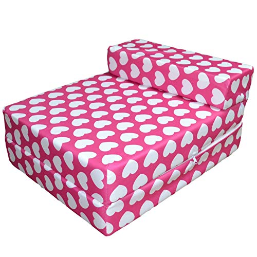 Divano letto pieghevole per adulti e bambini, letto singolo a Z, ideale per camera dei giochi, camera da letto, soggiorno, futon materasso (cuori rosa)