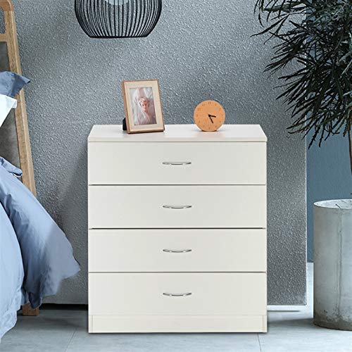 Infilm, cassettiera moderna in legno con 4 cassetti, bianco semplice e funzionale comodino per camera da letto, armadio, ingresso, corridoio, stanza dei bambini