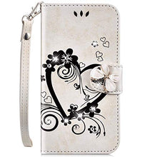 Saceebe Compatibile con Huawei Y5 2018 Custodia pelle Cover a libro Portafoglio Flip Case [Custodia in pelle goffrata Love con cordino] Farfalla diamante 360 Grado Anteriore e posteriore Cover,bianco