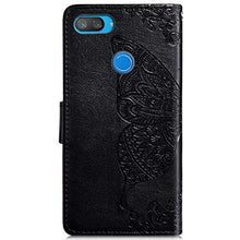 Saceebe Compatibile con Xiaomi 8 lite Custodia pelle Cover a libro Portafoglio Flip Case [Custodia in pelle goffrata con fiori e farfalle con cordino] anteriore e posteriore Bumper Case,nero