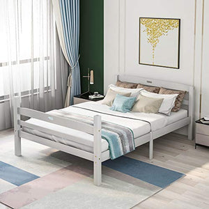 WGYDREAM Letto Letto Matrimoniale Struttura in Legno Massello Bianco Grande Spazio di Archiviazione Base per Rete Solida con Testiera per Adulti Bambini Adolescenti, 200x140 Cm