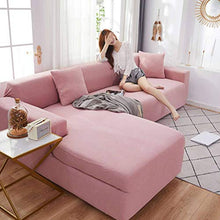 TTJJ Elasticizzato Copridivano, Spandex Elastico Fodere Copridivani Spessa Antiscivolo Copridivano Angolare Fodera per Divano Adatto a Animale Domestico Gatti Cani Bambino-5 posti 305-360cm-Rosa