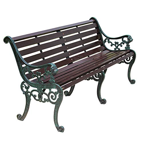 Panchina per Terrazza Parco per Tempo Libero, Panca Giardino Resistente Intemperie con Struttura Ghisa e Legno Massello Anticorrosivo, 2-3 Posti Panche Decorative retrò per Portico Prato Cortile