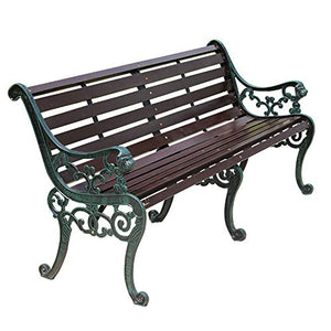 Panchina per Terrazza Parco per Tempo Libero, Panca Giardino Resistente Intemperie con Struttura Ghisa e Legno Massello Anticorrosivo, 2-3 Posti Panche Decorative retrò per Portico Prato Cortile