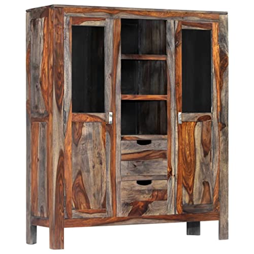 vidaXL Credenza Armadio Madia Resistente Solida Robusta Durevole Elegante Pratica Rustica di Tendenza Grigia 118x40x140 cm Legno Massello Sheesham