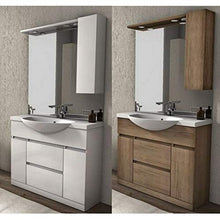 Bagno Italia Arredo bagno moderno mobile da 100 cm 2 cassetti e 2 ante bianco o tabacco specchio con tettino e pensile a destra