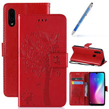 Robinsoni Custodia Compatibile con Xiaomi Redmi 7 Cover Folio a Fogli Mobili Cover Libro Pelle PU Case Taccuino Cover Portafoglio Custodia Libretto Retro Flip Caso Gatta in Rilievo Cover,Rossa