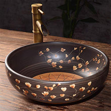 FLYFO Ceramica Lavabo Round retrò Arte Controsoffitto Lavandino Cucina Lavello Hotel Guardaroba Bagno a Prova di Spruzzi 41x 15 Cm