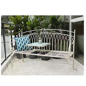 Panca da giardino panchina da esterno in metallo, Sedili lounge per balcone con telaio in acciaio robusto in ghisa, Pieghevole tavolino da caffè portico sedia decorazione prato, 144 × 46 × 90 cm