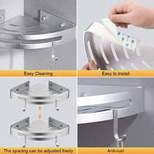 Ibergrif M34033 - Mensola Doccia con 2 Ganci, Angolo Organizer per il Bagno, Cestello Portaoggetti, 3M Senza Trapani, Spazio in Alluminio, 2 Confezioni