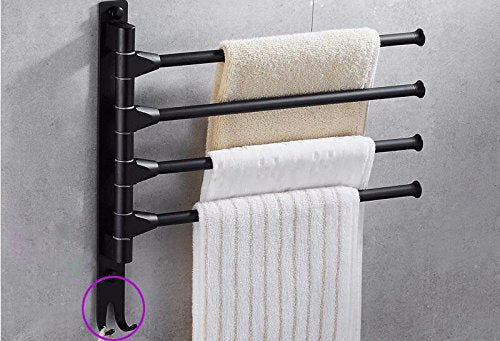 MBYW Portasciugamani Alto carico Portasciugamani da Bagno Porta Asciugamani, Senza punzonatura, Alluminio Spaziale, portasciugamani Mobile, Ganci Neri 4 Barre girevoli da 33 cm