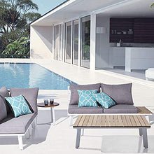 Meubletmoi - Tavolino da giardino in alluminio bianco e legno di teak, 35 x 110 x 70 cm, Nilo