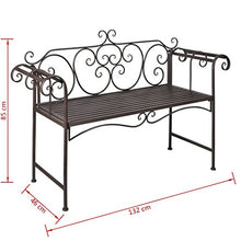 SHENGFENG Panca da giardino marrone antico, in metallo, panca da esterno, 132 x 46 x 85 cm