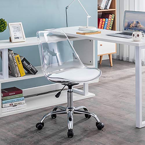 YF-Sgabello da bar per casa, ufficio, sedia da scrivania trasparente con schienale medio, sedia girevole regolabile in altezza – bianco