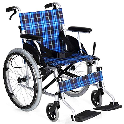 Accessori per la casa Sedia a rotelle da trasporto per anziani disabili con telaio in alluminio leggero Protezione antimicrobica 11,5 kg Sedia pieghevole è portatile Ruote larghe 42 cm Sedile blu