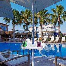 Vassoio per ombrellone da spiaggia con portabicchieri per dispositivi mobili e vassoio per snack per patio, giardino, piscina, spiaggia, ombrello rotondo in plastica da 43,2 cm