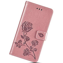 Robinsoni Cover Compatibile con Samsung Galaxy J8 2018 Case Scintillare Glitters Lucido Portafoglio Libro Custodia Rosa Stampato Pelle PU Libretto Cover Foglio Flip Magnetica Fiore Caso, Oro Rosa