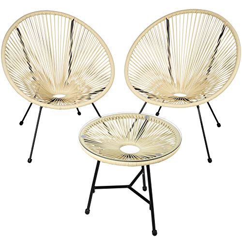 TecTake 800730 Set di 2 Sedie Acapulco con Tavolo, Poltrone da Relax, Robusto Telaio in Acciaio, Stile retrò, Outdoor Giardino Terrace -Disponibile in Diversi Colori (Beige | No. 403310)