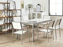 Beliani Set da Giardino Tavolo Simil Marmo 6 Sedie Tessuto Bianco 180 x 90 cm GROSSETO