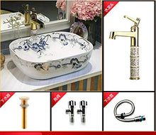 Jgophu, lavabo ovale in ceramica, da appoggio, guardaroba, nave dipinta a mano, lavabo blu e bianco