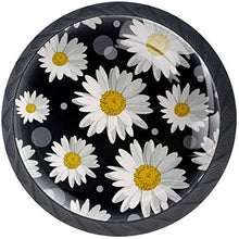 Bianco Daisy Flowers Pattern Black Pomelli per Porta Set di 4 Pomelli per Mobili Manopole per Cassetti Cucina Armadio Vetro