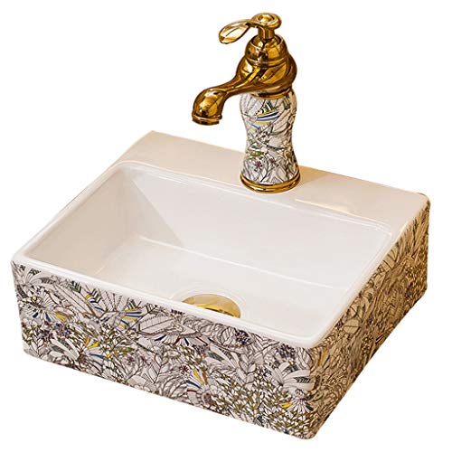 lilili Lavabo da Appoggio Bagno Lavandino Artistico for Lavabo in Ceramica Lavabo da Appoggio Lavabo for Bagno Bianco 33x28x13cm (Color : No Accessories)