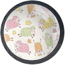 Modello di pecorelle rosa giallo verde carino Pomelli per Porta Set di 4 Pomelli per Mobili Manopole per Cassetti Cucina Armadio Vetro