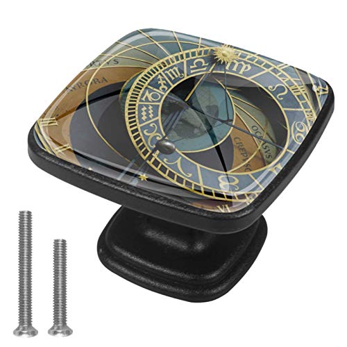 Set di 4 pezzi con maniglia quadrata per armadio da cucina, credenza, cassettiera, cassettiera, con viti, per cucina, comò, armadietto, bagno, armadio, orologio astronomico Praga