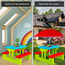 COIL C0325-GREEN - Tavolo da picnic colorato per bambini, tavolo da giardino, panca, sedia e ombrello