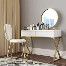 Moderno Tavolo Cosmetici Con Sgabello Imbottito Per Le Donne,Camera Da Letto Tavolo Da Trucco Con Specchio Rotondo,Specchiera Tavolo Cosmetici Con 2 Cassetti Scorrevoli-Bianco 100x40x75cm(39x16x30inch