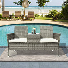 Belissy Panchina da giardino a 2 posti, resistente alle intemperie, in rattan sintetico, 2 posti, con 2 posti, cuscini da 5 cm, colore: grigio