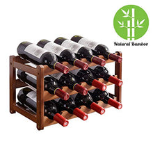 Portabottiglie Per Vino in Legno Massello Di Bambù Portabottiglie Per Vino Da Appoggio Con Superficie Liscia, Struttura Stabile, Resistente Materiale Portante, Protezione Ambientale,3 Tier 12 Slot