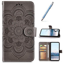 URFEDA Pelle Libretto Custodia Compatibile con Galaxy A11 Cover Libretto Portafoglio 3D Girasole Fiore Di Mandala Case Antiurto Cover Silicone Morbido Custodia Magnetico Taccuino Flip Custodia Grigio