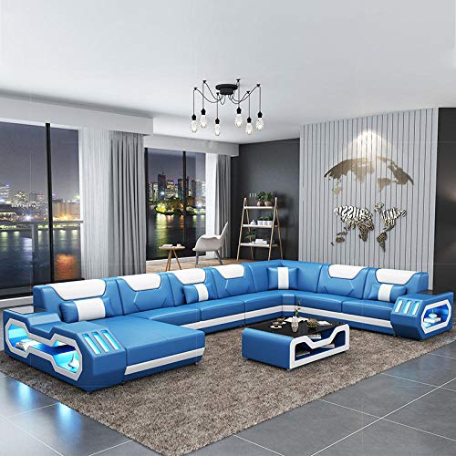 Winpavo Set di Divani Divano Divano Ad Angolo Divani Mobili per Soggiorno di Alta qualità in Pelle Divano Ad Angolo Set Divano Combinazione con Luce A LED-C