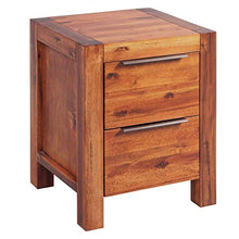 Comodino da notte in stile industriale, in legno massello di acacia, con 2 cassetti, marrone, 45 x 42 x 58 cm