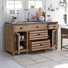 Loberon Mobile con lavello Rawlings, Legno di Abete rielaborato, Marmo, Ceramica, L/A/P ca. 150/86/62 cm, Marrone/Antracite