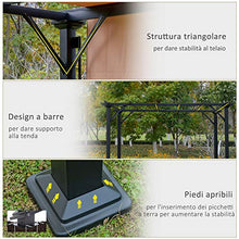 Outsunny Pergola Gazebo da Giardino in Acciaio con Tende Regolabili 305x305x220cm, Marrone Chiaro