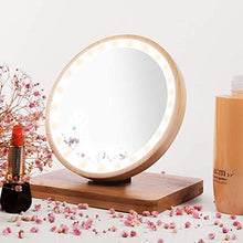Y DWAYNE Specchio per Trucco 6In Vanity con Supporto in bambù Naturale, Specchio per Trucco da Viaggio a LED a 3 Colori dimmerabili, Specchio per Trucco da Barba con Rotazione 90