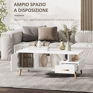 HOMCOM Tavolino da Salotto Moderno con Anta e Cassetto, Mobile Basso per Soggiorno e Ufficio Bianco, 100x50x40cm
