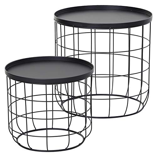 Outsunny Set 2 Pezzi Tavolini da caffè, Tavolino Contenitore per Soggiorno in Metallo Nero, Φ50x50cm & Φ41.5x35.5cm