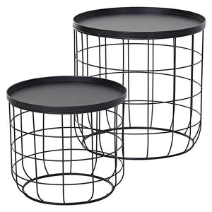 Outsunny Set 2 Pezzi Tavolini da caffè, Tavolino Contenitore per Soggiorno in Metallo Nero, Φ50x50cm & Φ41.5x35.5cm