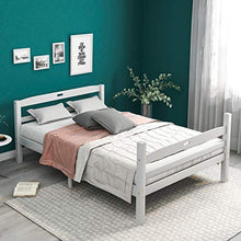 belupai Letto matrimoniale in legno con rete a doghe, testiera con maniglia, per bambini, ragazzi e adulti, colore bianco (200 x 140 cm)