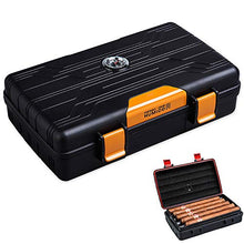 Humidor per Sigari da Viaggio Scatola in Ldpe Ambientale Portatile Spugna Integrata Anti-Shock Design A Doppio Vassoio con Blocco con Umidificatore E Igrometro Confezione da 10,Black-Yellow