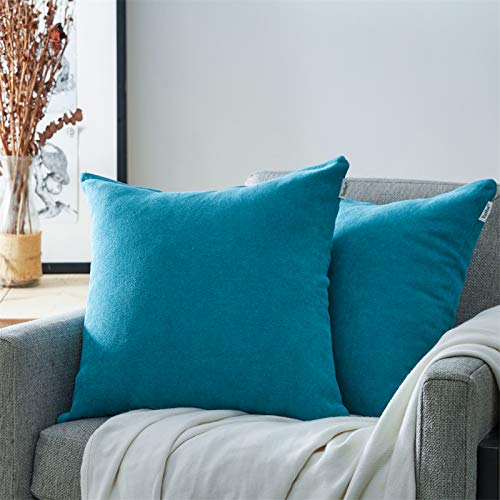 Topfinel Federe Cuscini Coperture Comode Ciniglia per Divano Decorativi Letto Cuscini Decorativi casa copricuscino federe Colore Solido 2 Pezzi, 60x60 cm Turchese