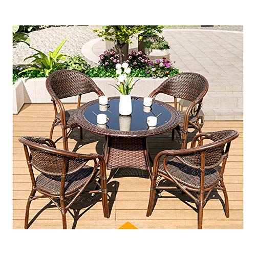 HLZY Tavolo in Vimini in Rattan mobili in Patio e Set Sedia, Tavolo da Stiro Patio Set tavolino da caffè con Conversazione tavolino da caffè Conversazione Patio all'aperto (4 Pezzi)