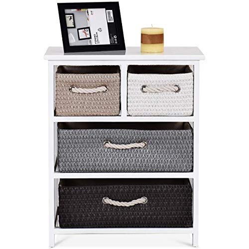 Cassettiera ， Cassettiera in Legno A 3 Ripiani Armadio Rack 4 Cestini Intrecciati in Vimini Organizer in Addit