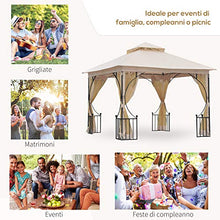 Outsunny Gazebo da Giardino 3x3M in Metallo con Tettuccio e Pareti in Poliestere Beige