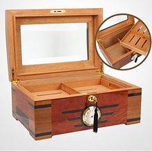 DZSF Cedar Cigar Humidor con umidificatore e igrometro, Grande capacità di Legno Solido Cigar Humidor Serratura incorporata Cigar Box di stoccaggio con Glasstop
