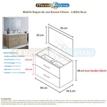 Mobile bagno SOSPESO 100 cm con lavabo in ceramica e specchio con cassetti ROVERE CHIARO LINDA 8210